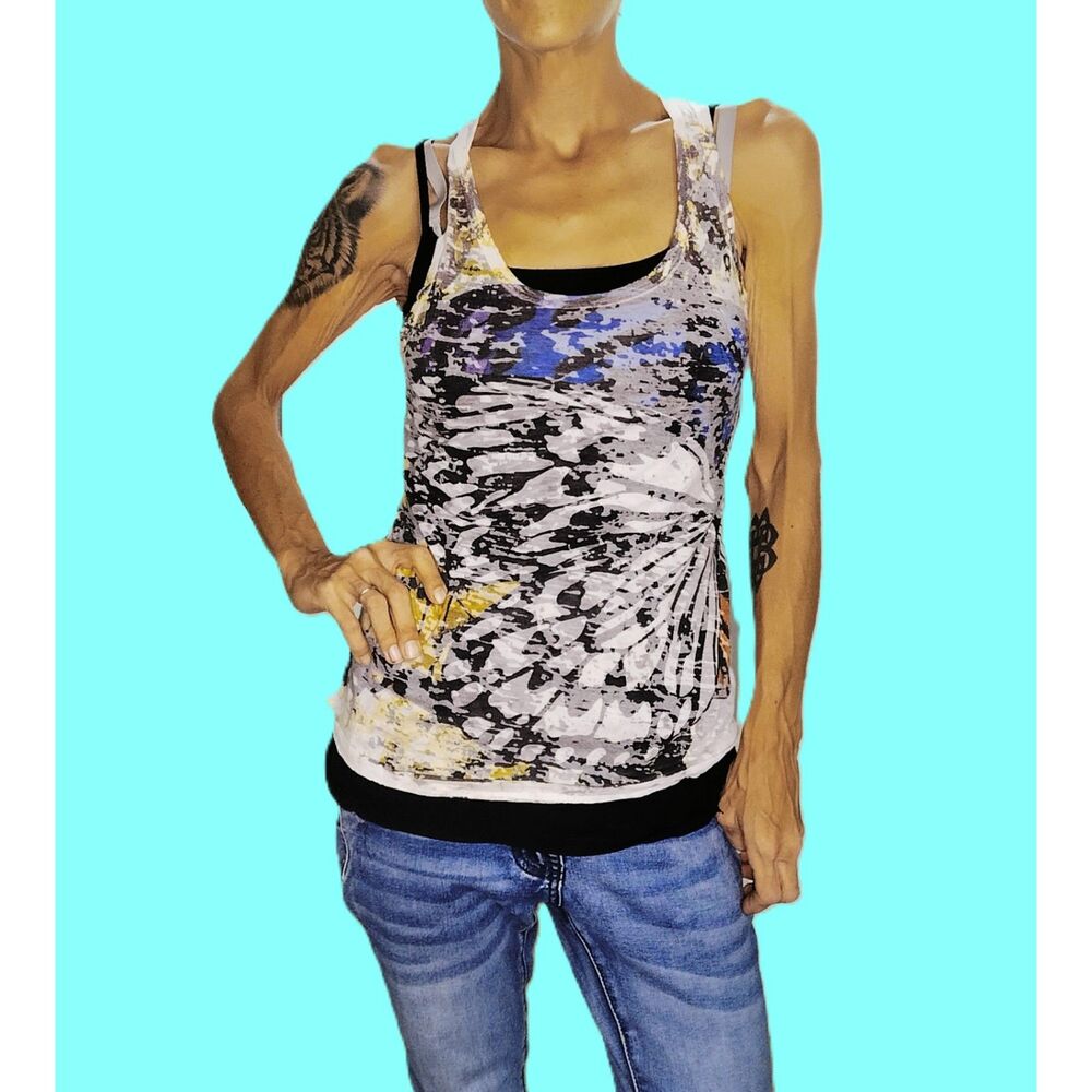 Romeo & Juliet Couture ~ Y2K Vintage Monarch Butterfly Sheer Tank ~ Small